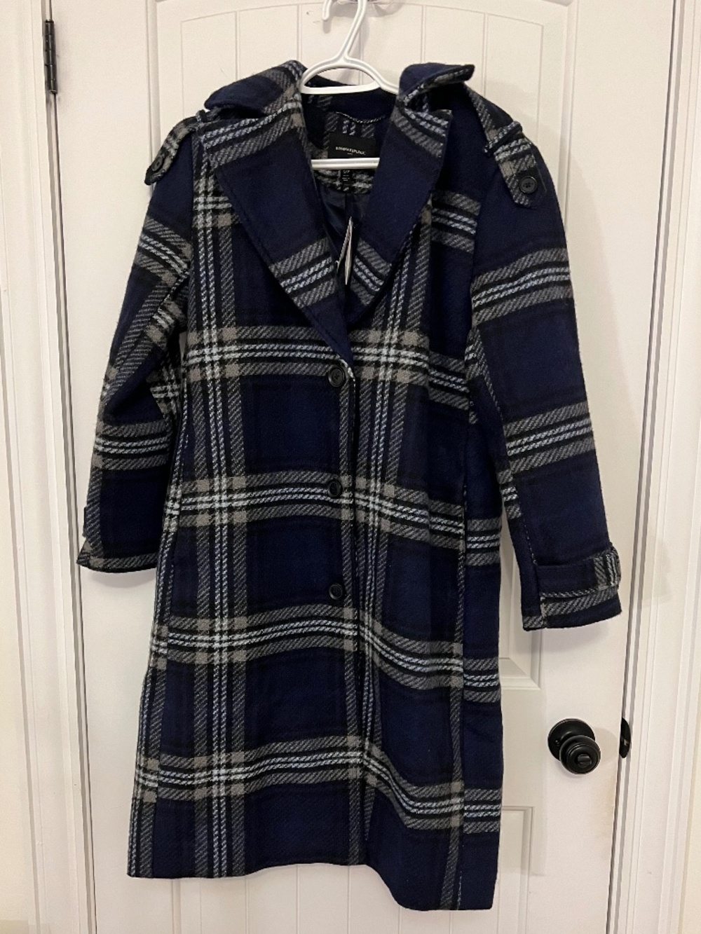 Banana Republic blue Plaid Wool Coat